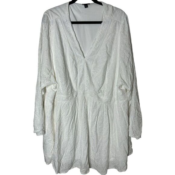 Torrid Women’s White Babydoll Eyelet Cloud Dancer Long Sleeve V-Neck Sz 5X - Picture 1 of 5